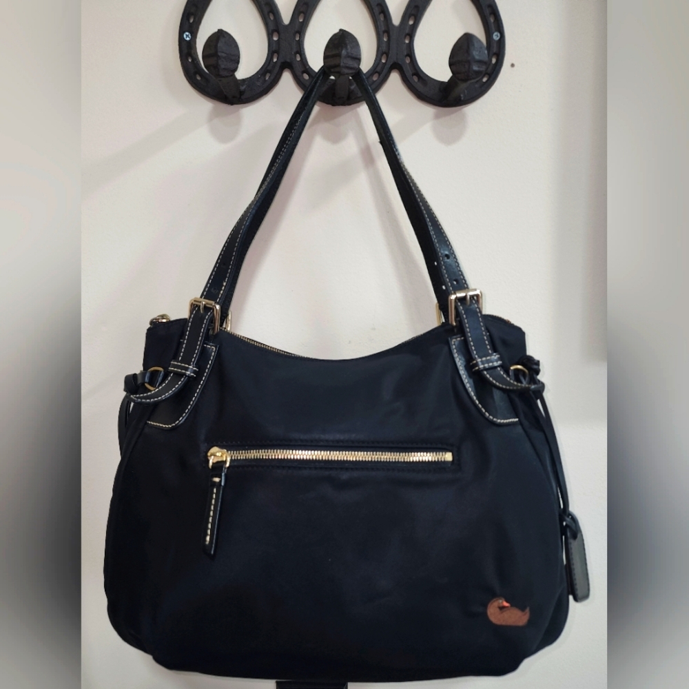 Dooney And Bourke Large Nina Tote Shoulder Bag Purse Duck Black Hot Pink